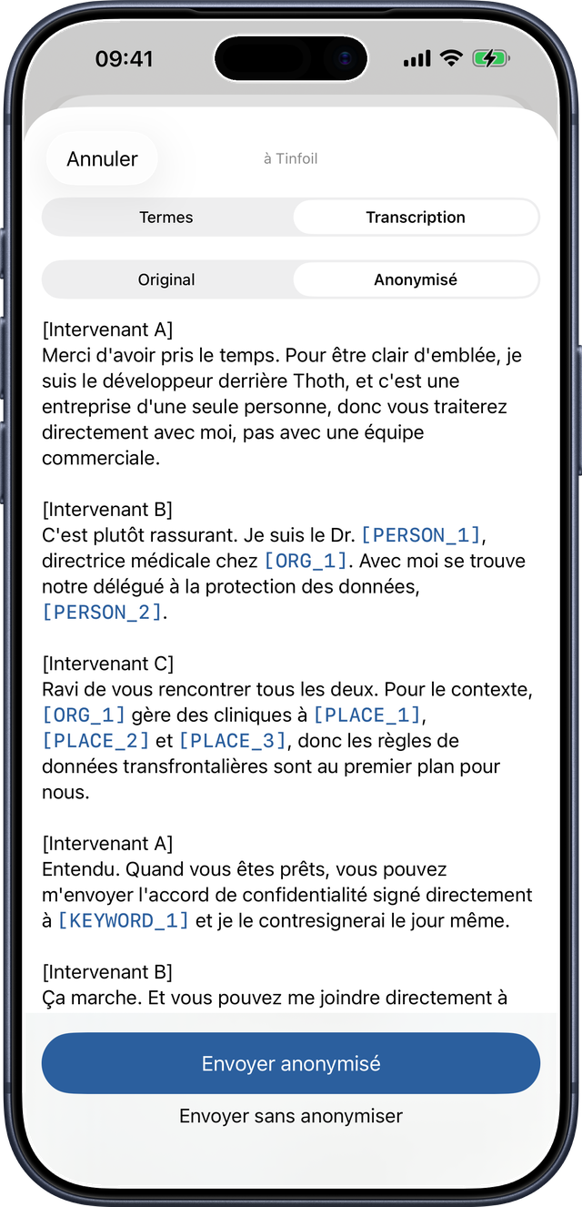 Anonymisation sur l'appareil sur iPhone