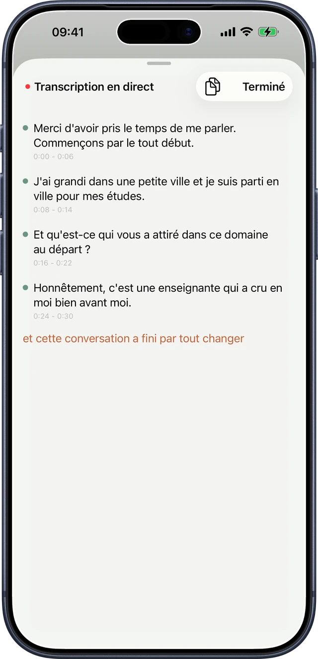 Transcription en direct sur iPhone