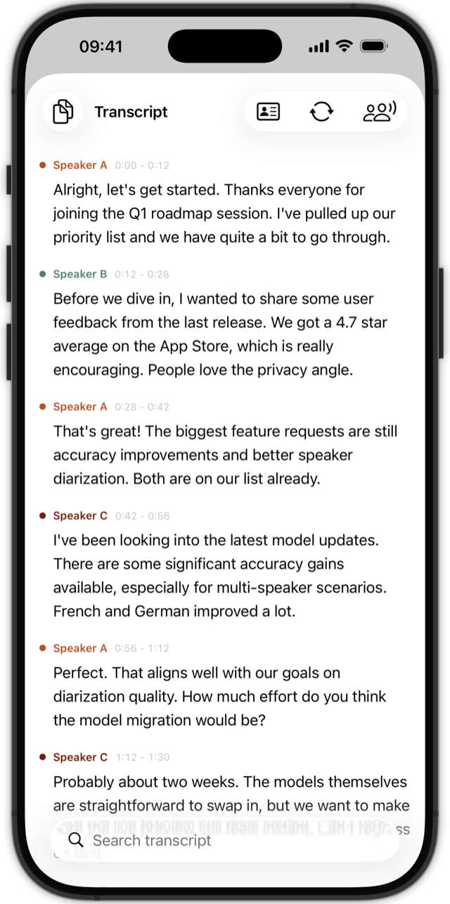 Transcript with speaker diarization on iPhone