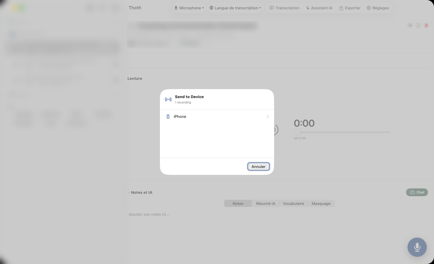 Thoth sending a recording from Mac to iPhone